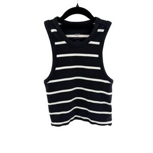 Maeve by Anthropologie Striped Ribbed Cropped Tank Top Women's Small Navy White